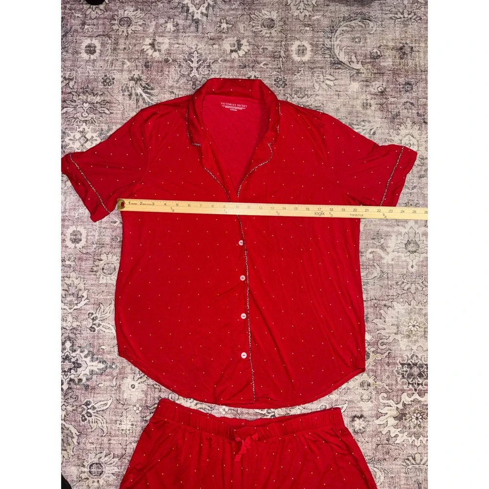 Victoria's Secret Red Polka‎ Dot Leopard Trim Modal Pajama Set Shorts Top Medium